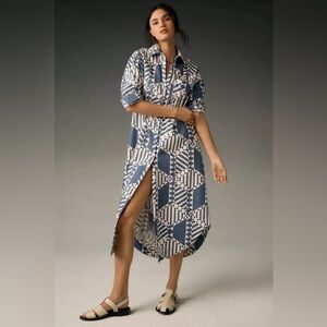 MAEVE by ANTHROPOLOGIE The Soren Long Sleeve Shirt Dress in Wedgewood